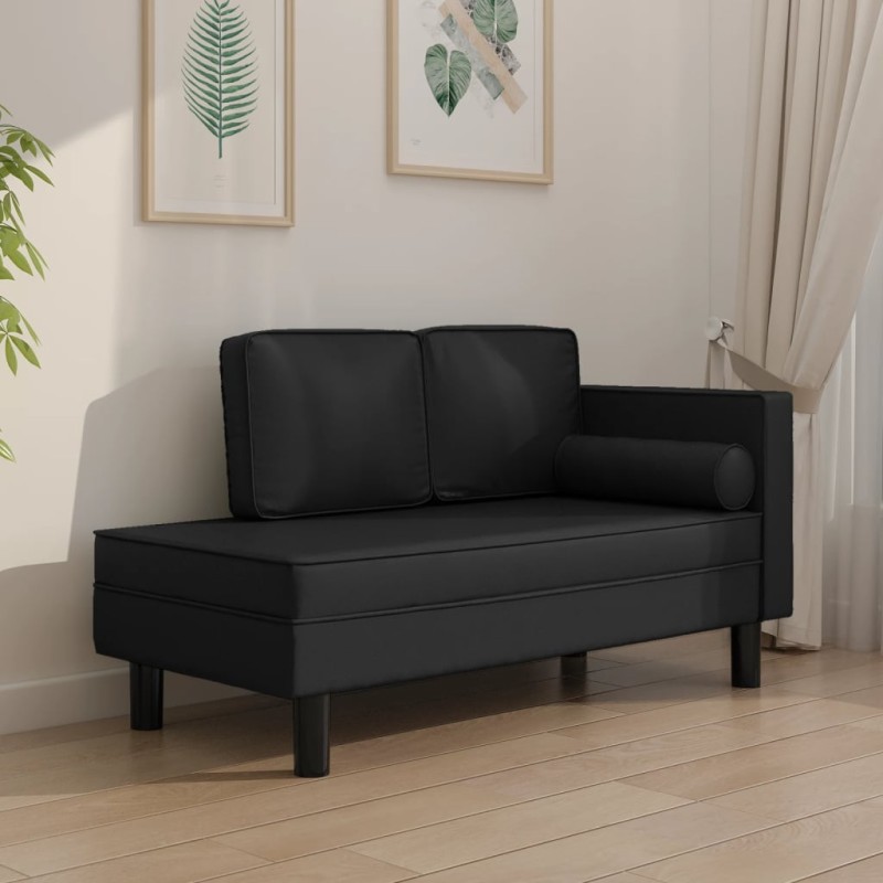 vidaXL Sofá diván con cojines y cojín de cabeza cuero sintético negro vidaXL Sofá diván con cojines y cojín de cabeza cuero sintético negro