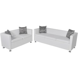 vidaXL Conjunto de sofás de 2 y 3 plazas y sillón de cuero artificial blanco 
