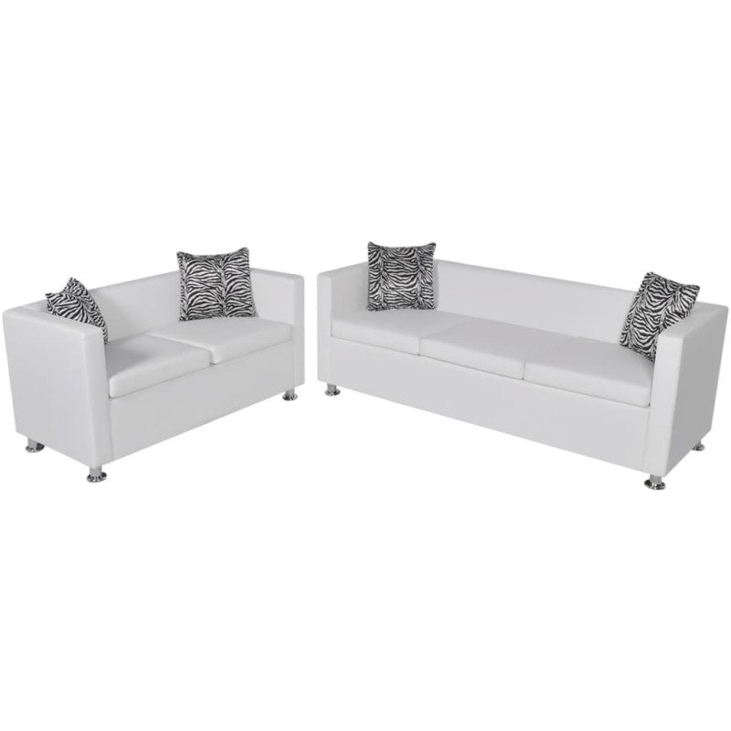 vidaXL Conjunto de sofás de 2 y 3 plazas y sillón de cuero artificial blanco vidaXL Conjunto de sofás de 2 y 3 plazas y sillón de cuero artificial blanco