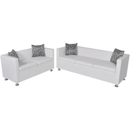 vidaXL Conjunto de sofás de 2 y 3 plazas y sillón de cuero artificial blanco 