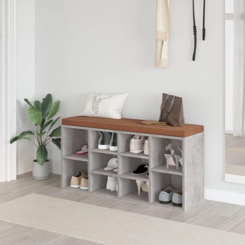 vidaXL Banco zapatero madera contrachapada gris hormigón 103x30x48 cm vidaXL Banco zapatero madera contrachapada gris hormigón 103x30x48 cm