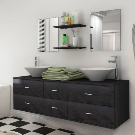 vidaXL Conjunto de muebles de baño y lavabo 7 piezas negro