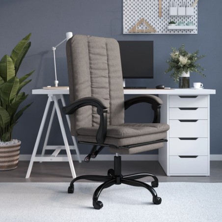 vidaXL Silla de oficina reclinable de tela gris taupé