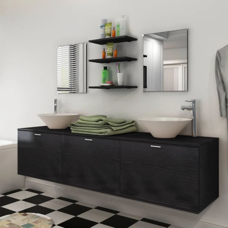 vidaXL Conjunto de muebles de baño y lavabo 8 piezas negro vidaXL Conjunto de muebles de baño y lavabo 8 piezas negro