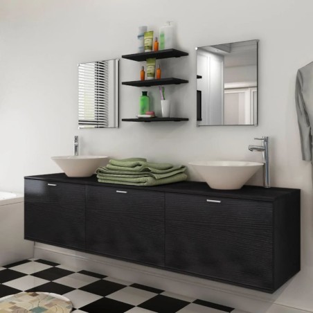 vidaXL Conjunto de muebles de baño y lavabo 8 piezas negro