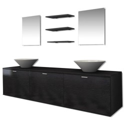 vidaXL Conjunto de muebles de baño y lavabo 8 piezas negro