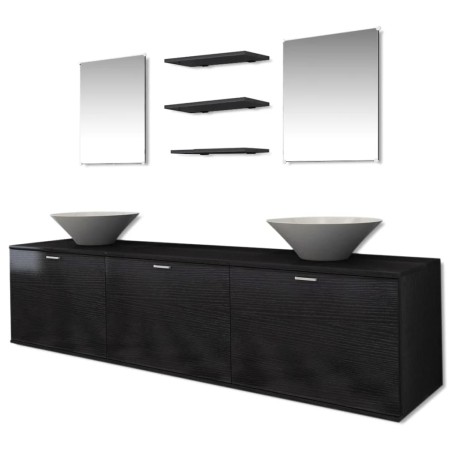 vidaXL Conjunto de muebles de baño y lavabo 8 piezas negro