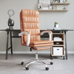 vidaXL Silla de oficina reclinable cuero sintético marrón