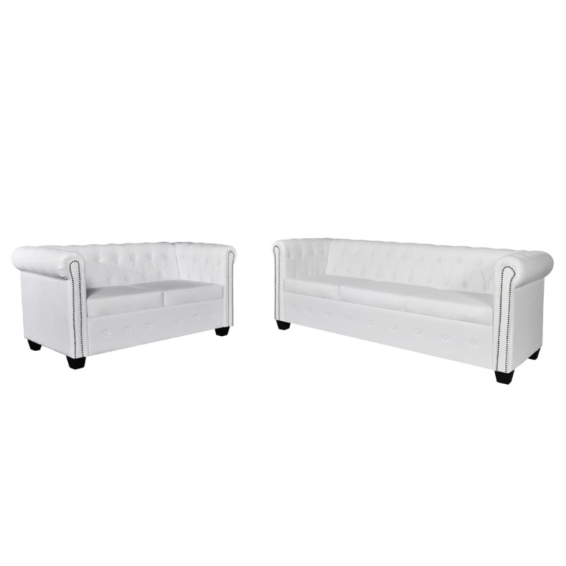 vidaXL Sofás Chesterfield de 2 y 3 plazas cuero sintético blanco vidaXL Sofás Chesterfield de 2 y 3 plazas cuero sintético blanco