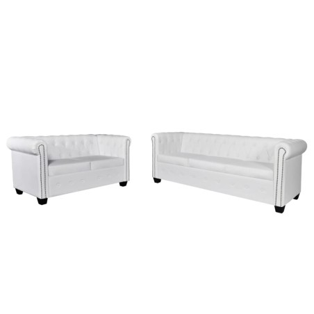   vidaXL Sofás Chesterfield de 2 y 3 plazas cuero sintético blanco 