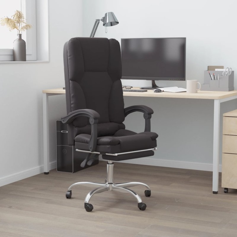 vidaXL Silla de oficina reclinable masaje cuero sintético negro vidaXL Silla de oficina reclinable masaje cuero sintético negro