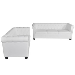   vidaXL Sofás Chesterfield de 2 y 3 plazas cuero sintético blanco 