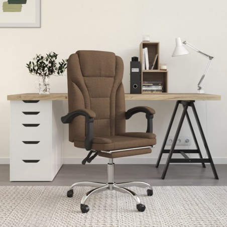 vidaXL Silla de oficina reclinable de tela marrón