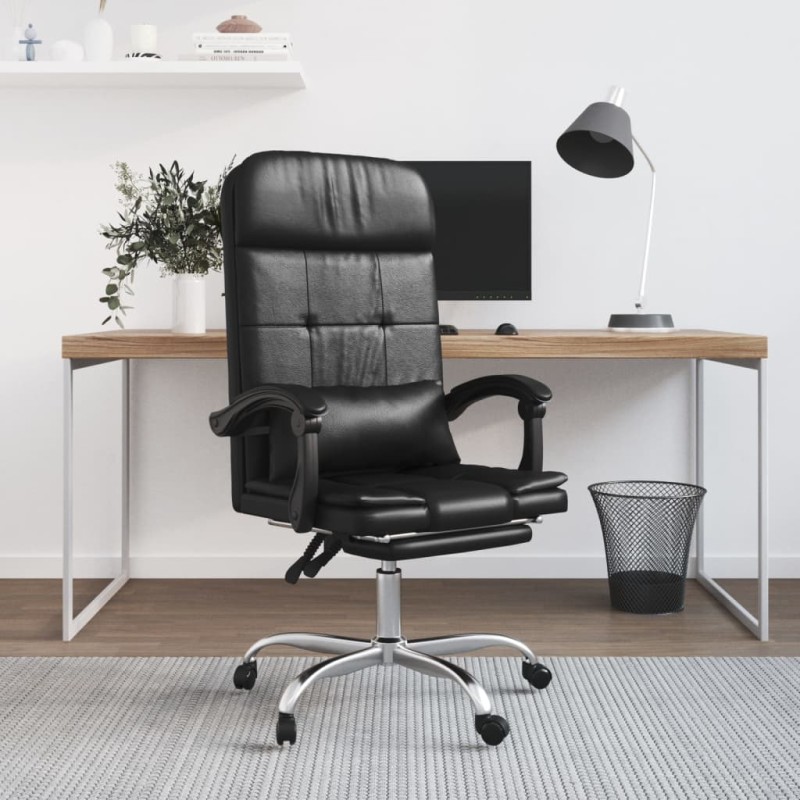 vidaXL Silla de oficina reclinable masaje cuero sintético negro vidaXL Silla de oficina reclinable masaje cuero sintético negro