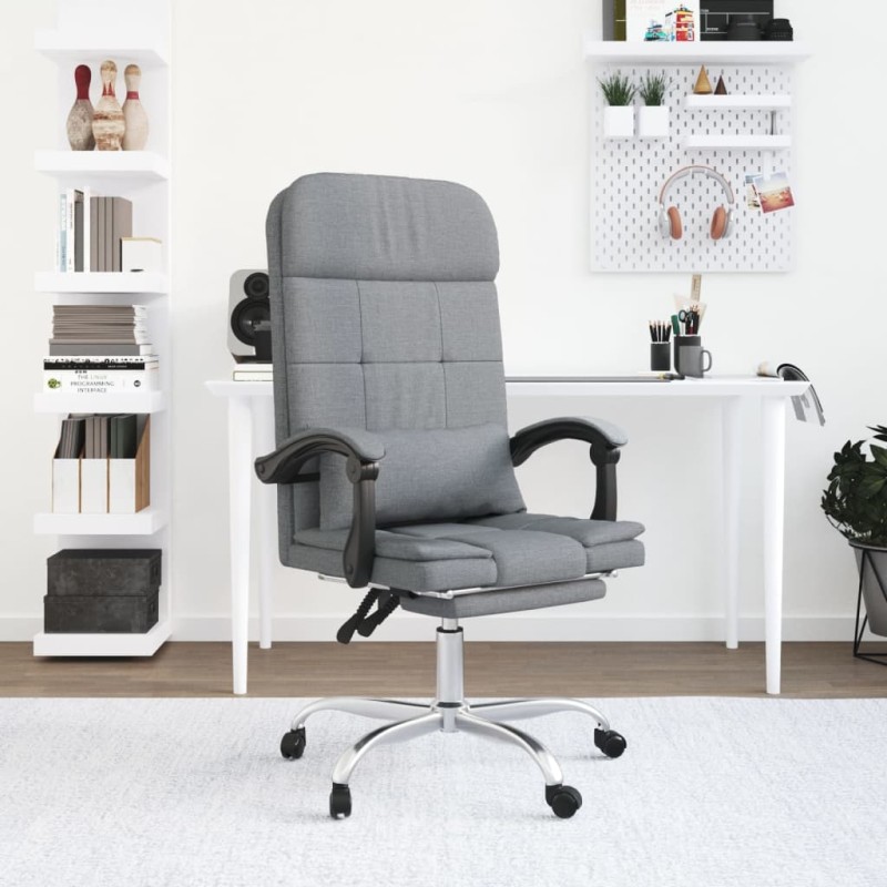 vidaXL Silla de oficina reclinable con masaje de tela gris claro