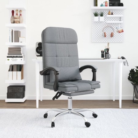 vidaXL Silla de oficina reclinable con masaje de tela gris claro