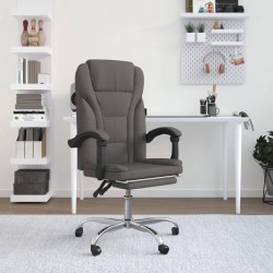 vidaXL Silla de oficina reclinable de tela gris oscuro