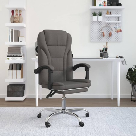 vidaXL Silla de oficina reclinable de tela gris oscuro