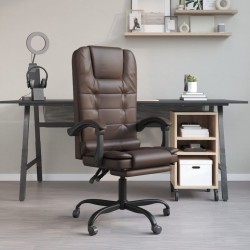 vidaXL Silla de oficina reclinable masaje cuero sintético marrón