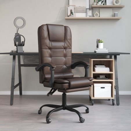 vidaXL Silla de oficina reclinable masaje cuero sintético marrón
