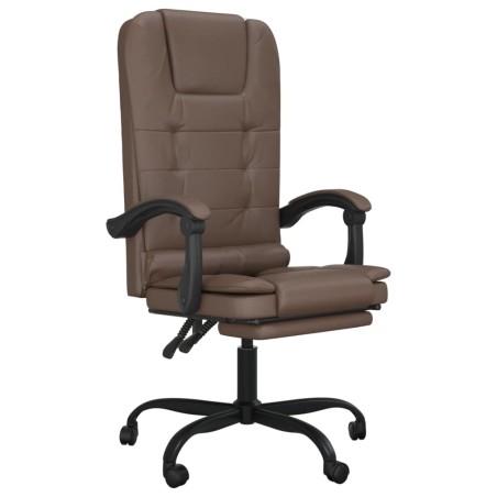 vidaXL Silla de oficina reclinable masaje cuero sintético marrón