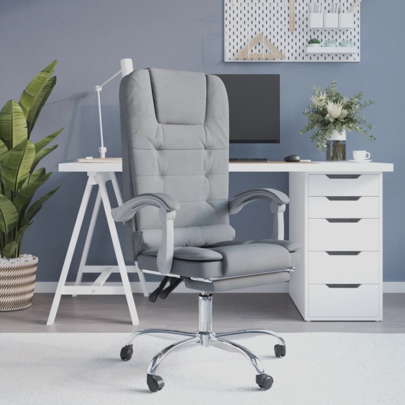 vidaXL Silla de oficina reclinable con masaje de tela gris claro vidaXL Silla de oficina reclinable con masaje de tela gris claro