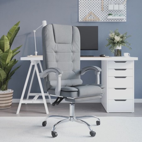 vidaXL Silla de oficina reclinable con masaje de tela gris claro