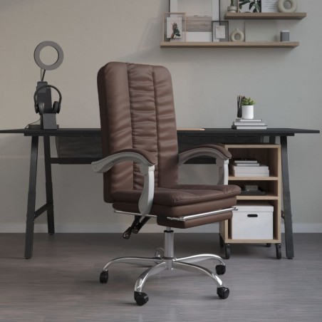 vidaXL Silla de oficina reclinable cuero sintético marrón