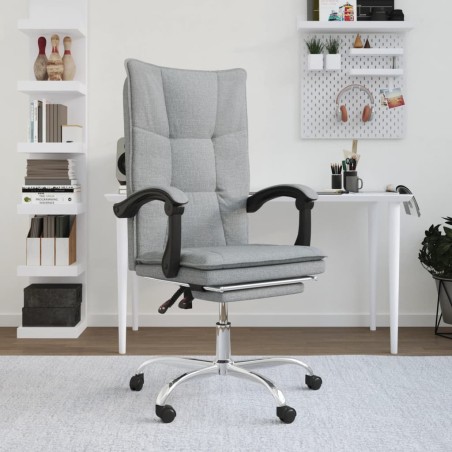 vidaXL Silla de oficina reclinable de tela gris claro