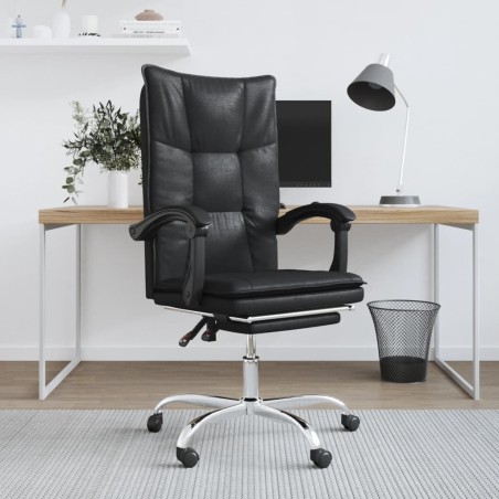 vidaXL Silla de oficina reclinable cuero sintético negro