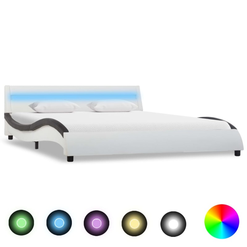 vidaXL Estructura cama con LED cuero sintético blanco negro 120x200 cm vidaXL Estructura cama con LED cuero sintético blanco negro 120x200 cm