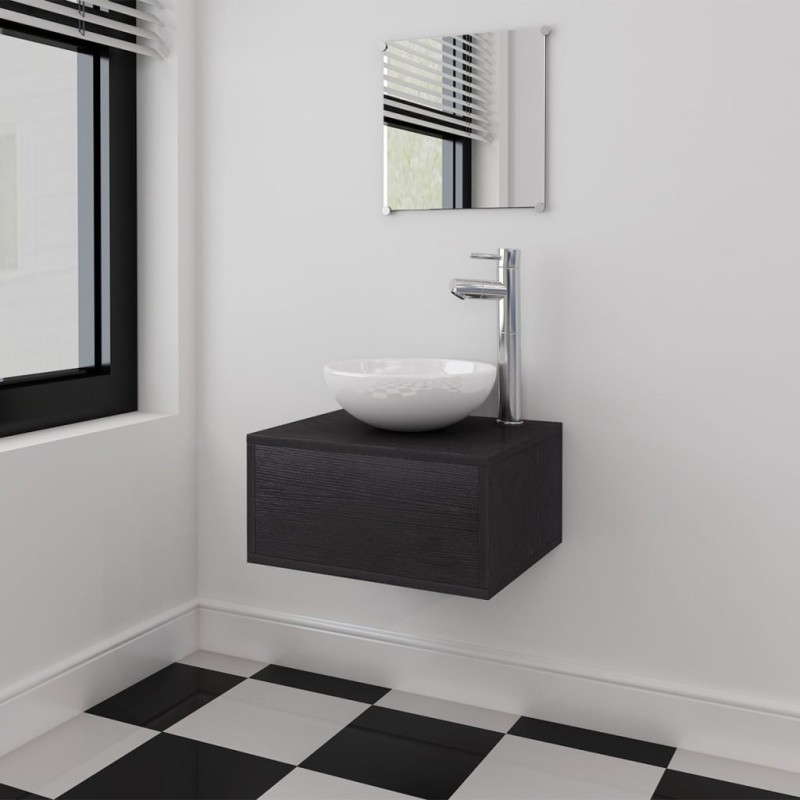 vidaXL Conjunto de mueble y lavabo 3 piezas negro vidaXL Conjunto de mueble y lavabo 3 piezas negro