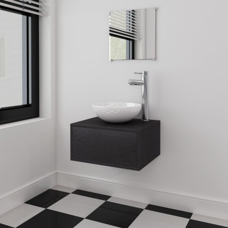 vidaXL Conjunto de mueble y lavabo 3 piezas negro