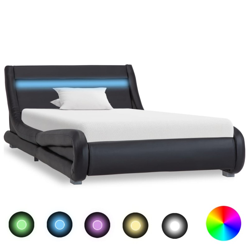 vidaXL Estructura de cama con LED cuero sintético negro 90x200 cm vidaXL Estructura de cama con LED cuero sintético negro 90x200 cm