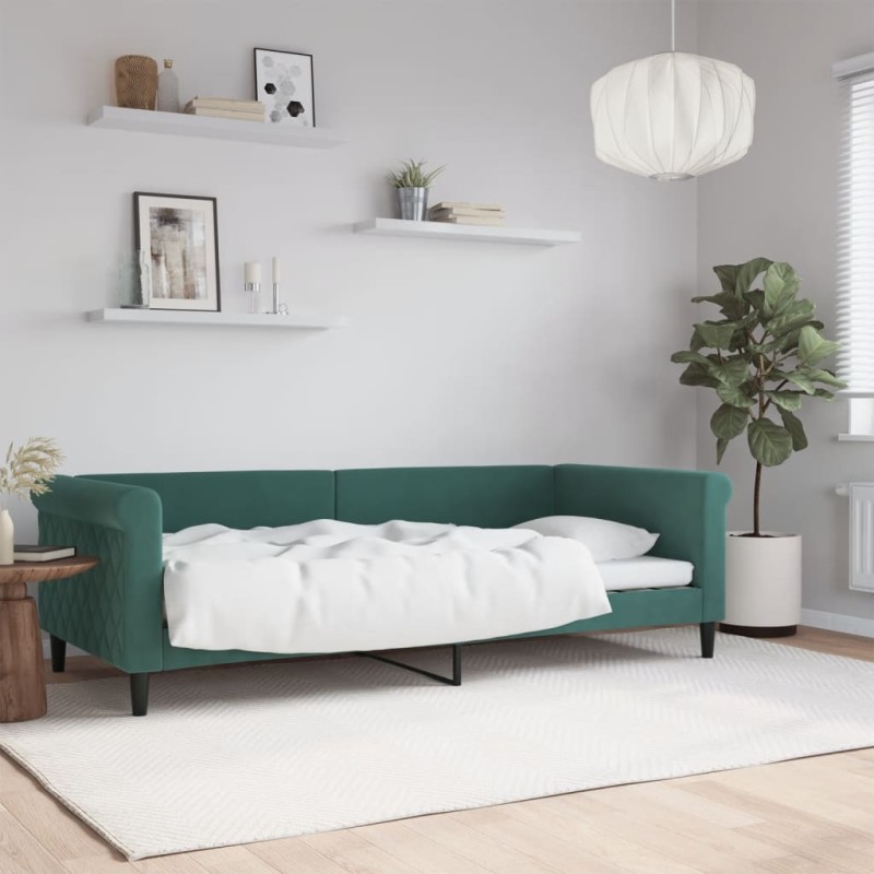 vidaXL Sofá cama terciopelo verde oscuro 90x200 cm vidaXL Sofá cama terciopelo verde oscuro 90x200 cm