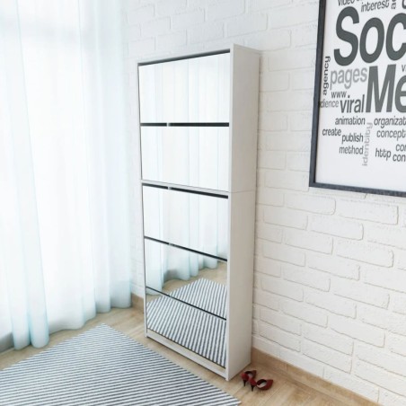 vidaXL Mueble zapatero 5 cajones con espejo blanco 63x17x169,5 cm