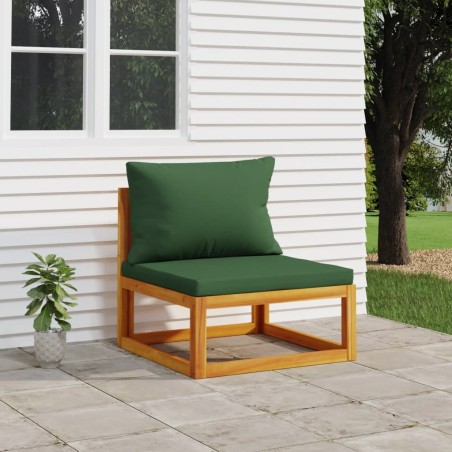 vidaXL Sofá central de jardín madera maciza acacia con cojines verde