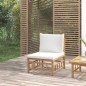 vidaXL Sofá central de jardín bambú con cojines blanco crema vidaXL Sofá central de jardín bambú con cojines blanco crema