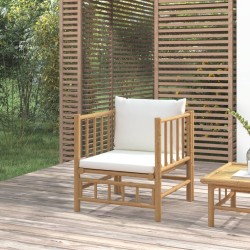 vidaXL Sofá de jardín bambú con cojines blanco crema