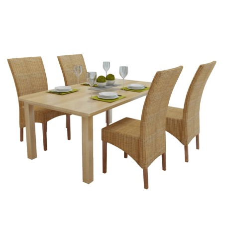 vidaXL Sillas de comedor 4 unidades ratán marrón natural
