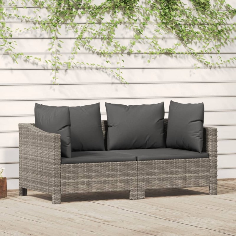 vidaXL Set de muebles de jardín 2 pzas cojines ratán sintético gris vidaXL Set de muebles de jardín 2 pzas cojines ratán sintético gris