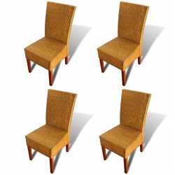 vidaXL Sillas de comedor 4 unidades ratán marrón natural