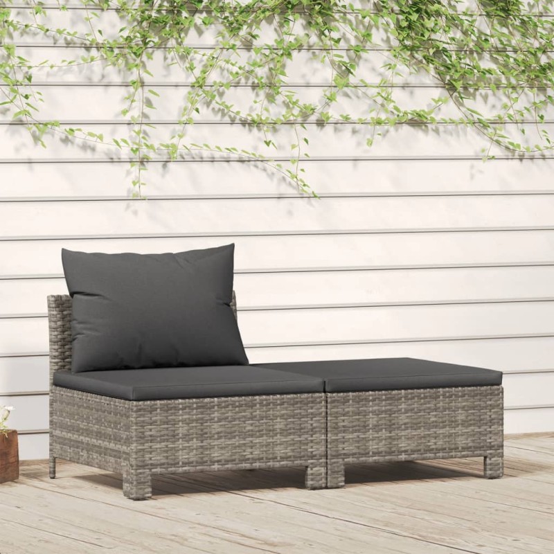 vidaXL Set de muebles de jardín 2 pzas cojines ratán sintético gris vidaXL Set de muebles de jardín 2 pzas cojines ratán sintético gris