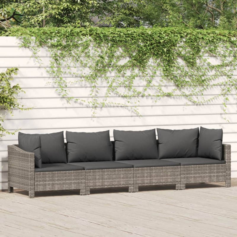 vidaXL Set de muebles de jardín 4 pzas y cojines ratán sintético gris