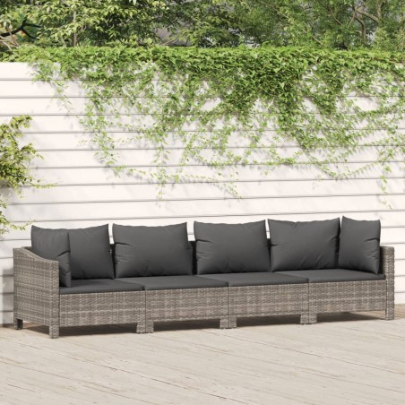 vidaXL Set de muebles de jardín 4 pzas y cojines ratán sintético gris