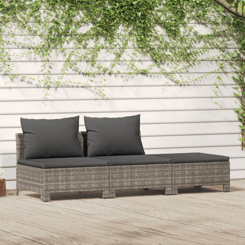vidaXL Set de muebles de jardín 3 pzas y cojines ratán sintético gris vidaXL Set de muebles de jardín 3 pzas y cojines ratán sintético gris
