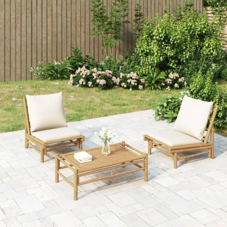 vidaXL Sillas de jardín 2 uds bambú con cojines blanco crema