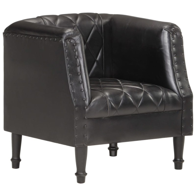 vidaXL Sillón con diseño de cubo cuero de cabra auténtico negro vidaXL Sillón con diseño de cubo cuero de cabra auténtico negro