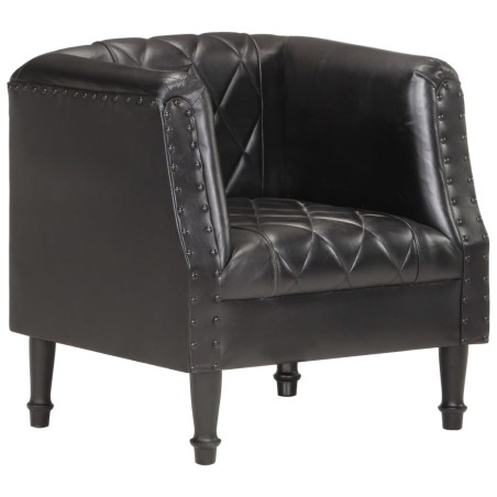vidaXL Sillón con diseño de cubo cuero de cabra auténtico negro