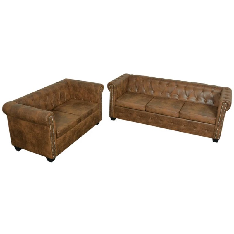 vidaXL Sofás Chesterfield de 2 y 3 plazas marrón vidaXL Sofás Chesterfield de 2 y 3 plazas marrón